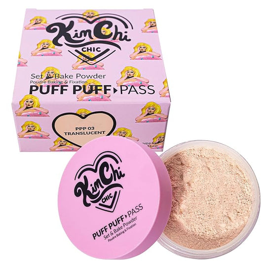 Kimchi Chic Beauty Puff Puff Pass Set and Bake Setting Powder for Makeup, Extra Fluffy Loose Face Powder Poof, Soft Natural Face Makeup for Uneven Skin Tone, 03 Translucent-FlexoryFit