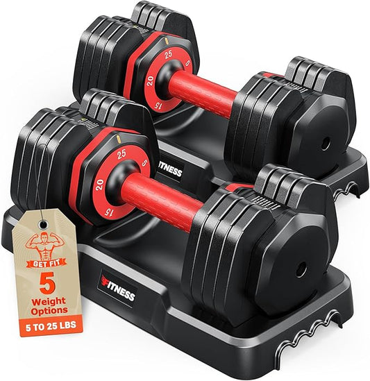 Adjustable Dumbbells Set of 2, 1 Hand Adjustable Weights Dumbbells Set, 5 in 1/10 in 1 Free Dumbbell with Anti-Slip Texture Handle, 25/55/80lb Pair Weight Set For Home Gym Suit both Men and Women-FlexoryFit