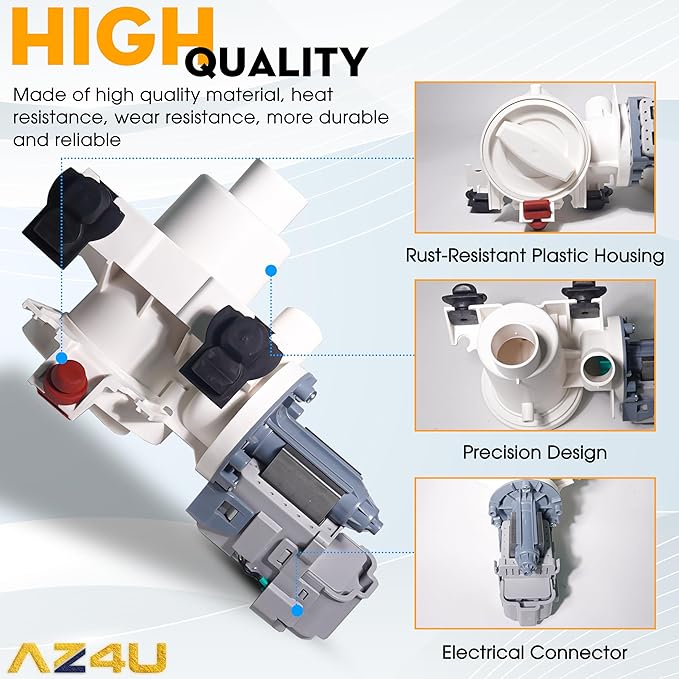 AZ4U Upgraded 8181684 Front Load Clothes 280187 Washer Drain Pump Filter Assembly Replacement For Whirlpool Duet Maytag Epic Kenmore HE Loading Washer, 1200164 280187 Drain Pump 120V 60Hz 0.70W 0.95A