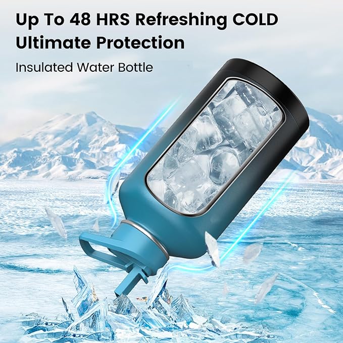 Insulated Water Bottle 87 oz, Triple Wall Vacuum Stainless Steel(Cold for 48 Hrs),Leak Proof & BPA-Free,Half Gallon Water Bottle with Reflective Paracord & Flip Straw for Sports & Travel, Indigolack-FlexoryFit