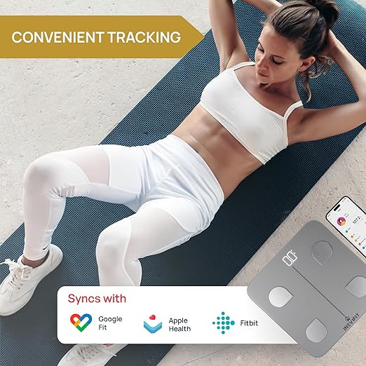 INEVIFIT Smart Body Fat Scale, Highly Accurate Bluetooth Digital Bathroom Body Composition Analyzer, Measures Weight, Body Fat, Water, Muscle, Visceral Fat & Bone Mass for Unlimited Users (Silver)-FlexoryFit