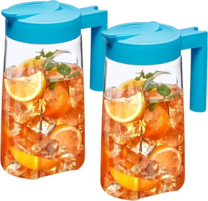 Amazing Abby - Slim Mini - 2-Pack Tritan Pitcher (48 oz), Unbreakable Plastic Water Pitcher with Lid, BPA-Free, Heat-Resistant, Dishwasher-Safe, Great for Both Iced and Hot Drinks, Blue