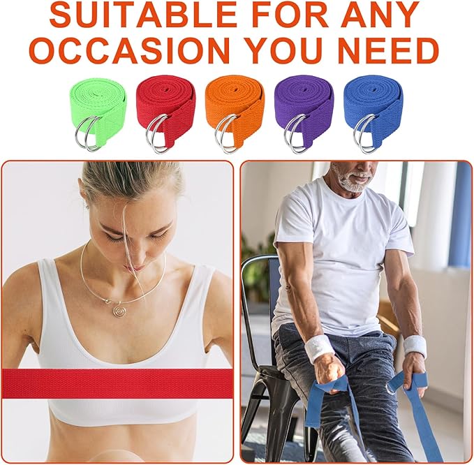 10 Pcs Yoga Strap for Stretching Bulk 6ft Exercise Stretch Band with Metal D Ring Adjustable Pilates Non Elastic Yoga Stretch Belt for Women Men Physical Fitness Gym Workout Dance-FlexoryFit