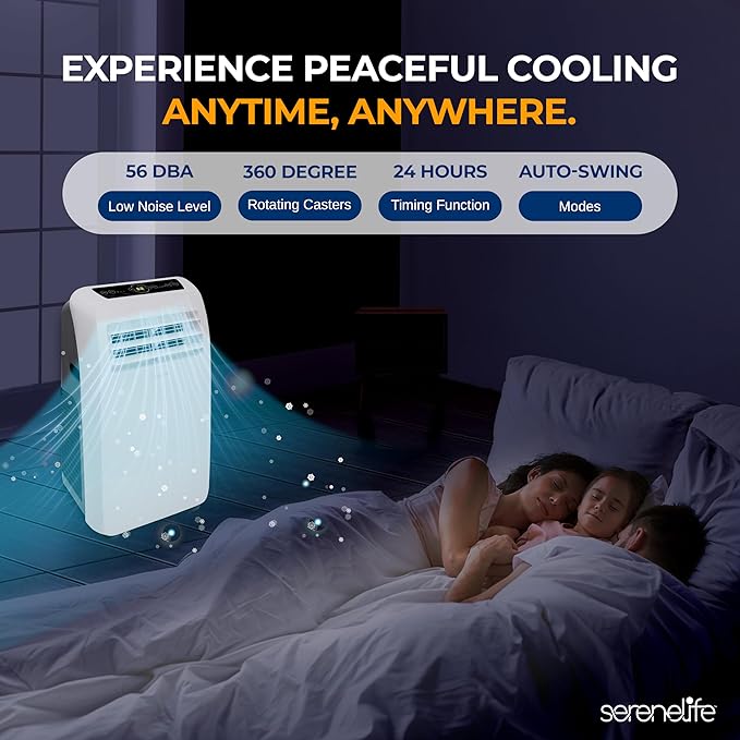 SereneLife Small Air Conditioner Portable 12,000 BTU with Built-in Dehumidifier + Heat - Portable AC unit for rooms up to 550 sq ft - Remote Control, Window Mount Exhaust Kit