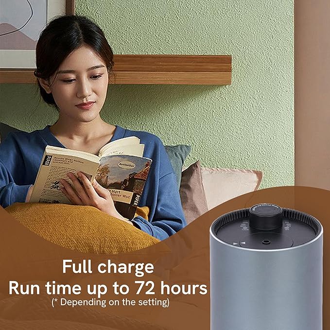 BlueHills Waterless Diffuser Cordless Car Essential Oil Aroma for Essential Oils Large Room Portable USB Travel Hotel Home Long Run Timer Compact Battery-Operated Small Diffusers - J02 Silver Gray