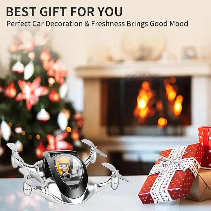 Car Air Freshener, Drone Solar Energy Rotating Aromatherapy Al Alloy Diffuser,Long-Lasting Fragrance, Interior Decoration Accessories Diffuser for Car and Home（Sliver）