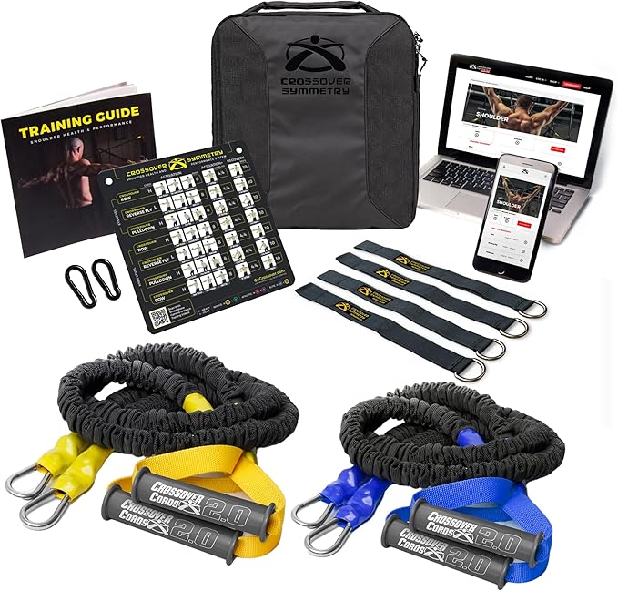 Crossover Symmetry Shoulder System Includes Two Sets of Resistance Bands Attachments Training Guide Exercise Chart Online Workouts for Home Fitness Rehab Rotator Cuff Exercises-FlexoryFit