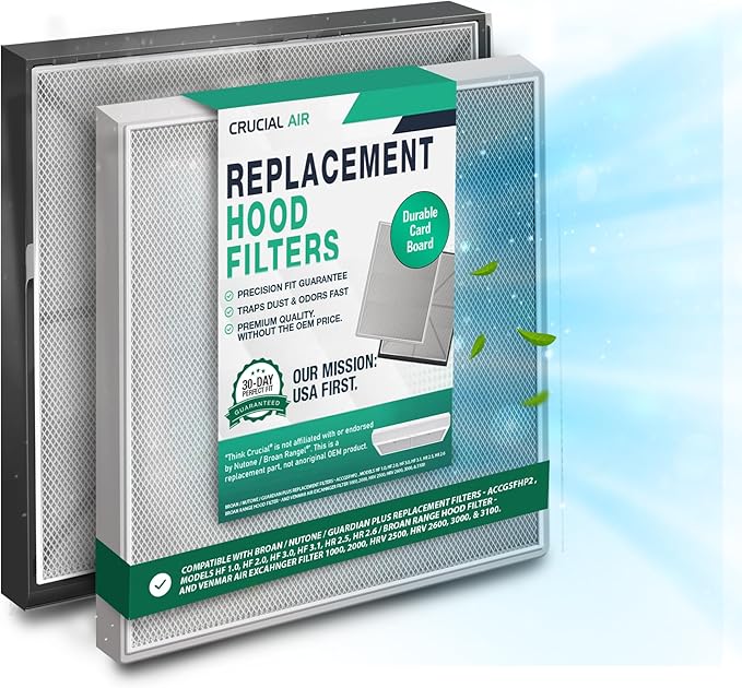 Think Crucial Replacement Hood Filters Compatible With Nutone Part #ACCGSFHP2, 1-Year Supply HEPA Style Pre Filter Kit Parts -Models: HF 1.0, HF 2.0, HF 3.0, HF 3.1, HR 2.5 and HR 2.6 (1 Pack)