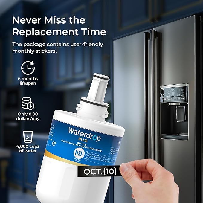 Waterdrop Plus DA29-00003G NSF 401&53&42 Certified Refrigerator Water Filter, Replacement for Samsung® DA29-00003G, DA29-00003B, DA29-00003A, Aqua-Pure Plus, HAFCU1 (Package May Vary)