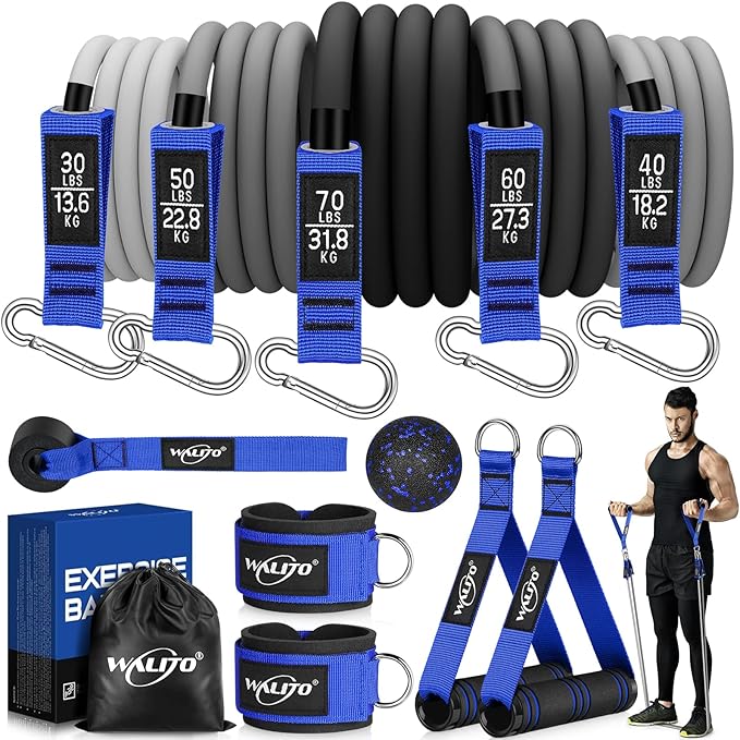 WALITO Resistance Bands Set - Exercise Bands with Handles, Door Anchor, Legs Ankle Straps, for Heavy Resistance Training, Physical Therapy, Muscle Training, Yoga, Home Workouts-FlexoryFit
