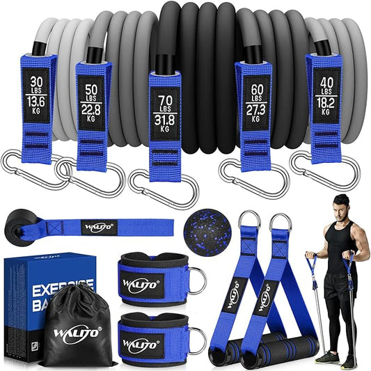 WALITO Resistance Bands Set - Exercise Bands with Handles, Door Anchor, Legs Ankle Straps, for Heavy Resistance Training, Physical Therapy, Muscle Training, Yoga, Home Workouts-FlexoryFit