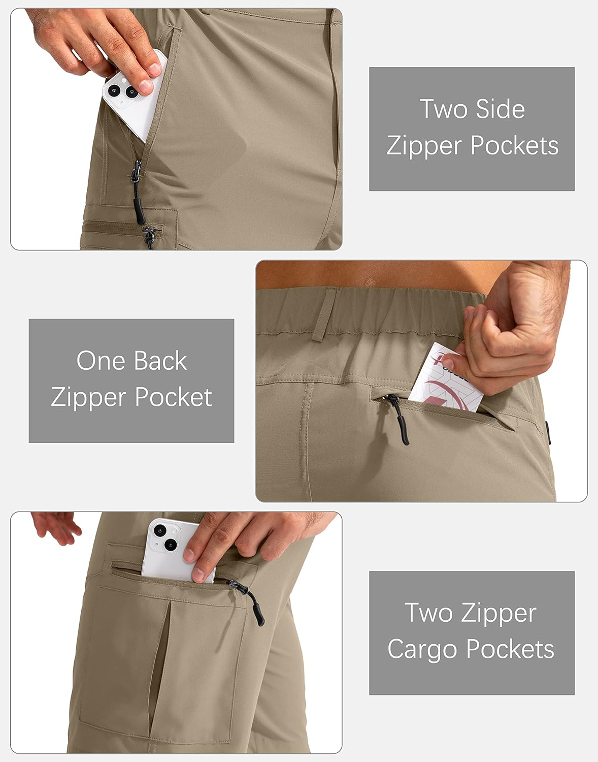 Pudolla Men's Hiking Cargo Shorts 9" Lightweight Outdoor Work Shorts for Men Travel Golf Camping Casual with 5 Zipper Pockets