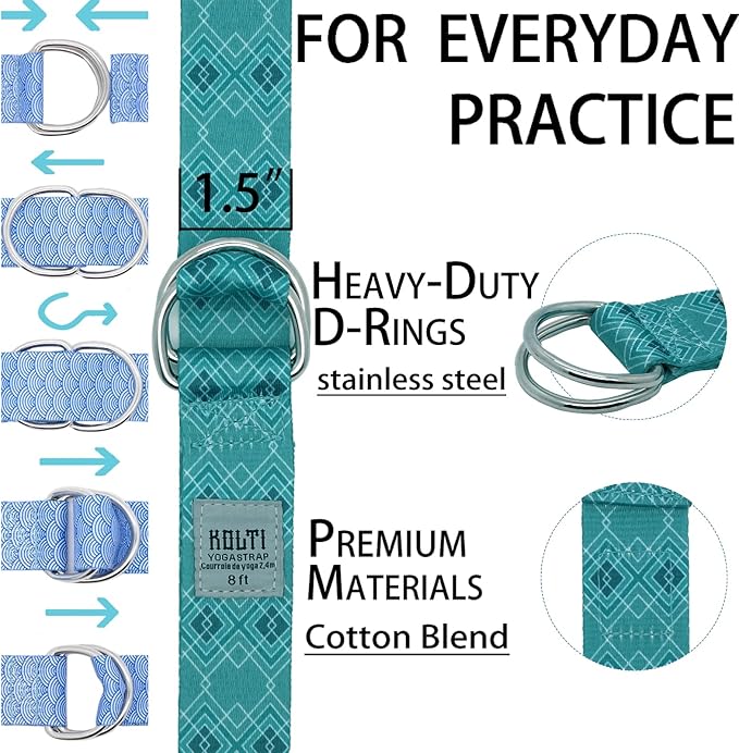 Yoga Exercise Adjustable Straps 8FT with Durable D-Ring for Pilates & Gym Workouts | Hold Poses, Stretch, Improve Flexibility & Maintain Balance-FlexoryFit
