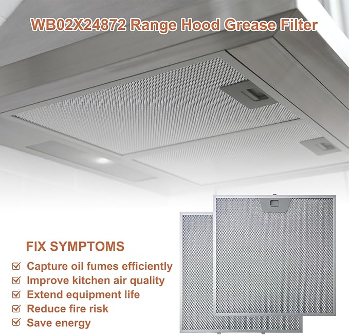 2PCS WB02X24872 Range Hood Grease Filter Compatible with GE Range Hood JVW5301FJ1DS JVW5301SJ1SS JVW5301BJ1TS JVW5301EJ1ES JVW5301EJ2ES, 11.92 x 11.81 x 0.39"