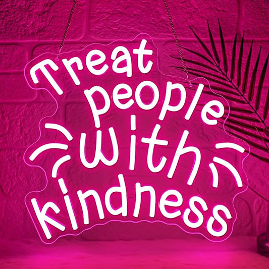 Treat People with Kindness Neon Sign,Pink Led Neon Signs for Wall Decor,Dimmable Inspiring Letter Neon Lights USB Be Kind Light Up Signs for Bedroom Classroom Kids Room,Gift for Boys Girls
