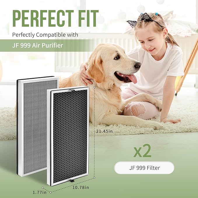 JF 999 Replacement Filter Compatible with Jafanda Air PPuri-fier Filter JF999, 3-Stage Filtration with High-Efficiency Carbon, Compare to Part# JF999-RF, 2-Pack