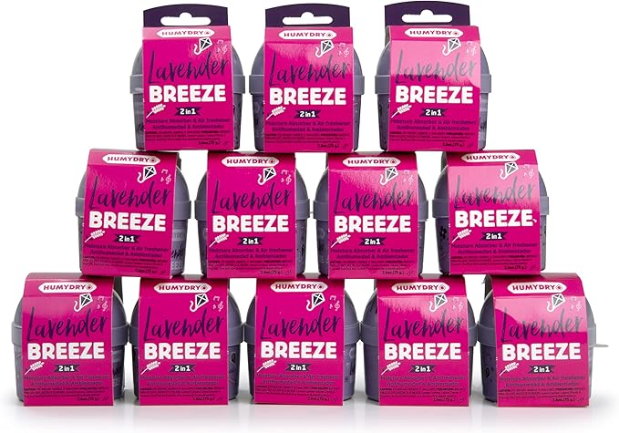 HUMYDRY® - Pack of 12 Mini Units - Dehumidifier and Air Freshener - 2.6 oz - Moisture Absorbers - Prevents Odors - Lavender Scent - For small spaces