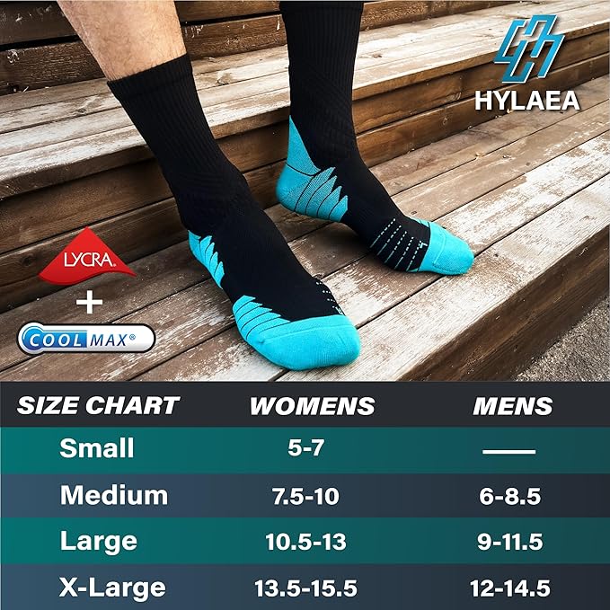 Hylaea Compression Running Socks for men, Coolmax Anti-Blister Cushion Crew Socks for Athletic, Moisture Wicking & Seamless-FlexoryFit