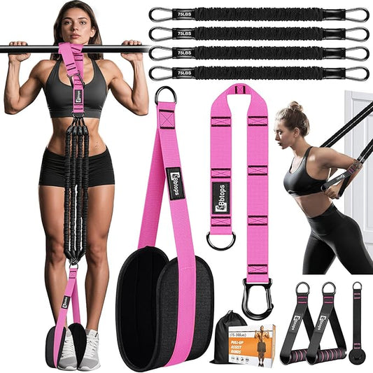 Pull Up Assistance Bands,Up to 300 lbs Assistance,Adjustable Heavy Duty 4 Resistance Bands for Pull up, with Feet/Knee Rest, Handle and Door Anchor for Home Gym Fitness Exercise Strength Training-FlexoryFit