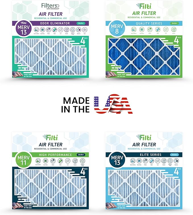 FILTI 16x20x1 Air Filter MERV 13 | Pleated Home Air Filter | HVAC AC Furnace Filter MADE IN USA (4 Pack)