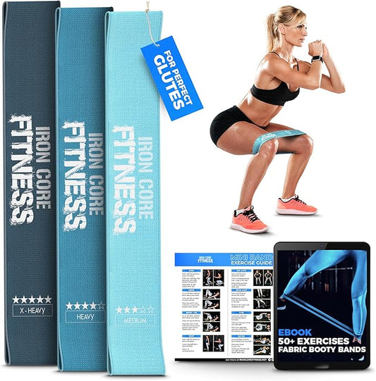 Fabric Mini Resistance Bands Sets for Trainers, Bootcamp, Gym for Men and Women in Fun Colors - Ebook, Videos and Workout Chart Included by Iron Core Fitness-FlexoryFit