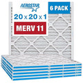 Aerostar 20x20x1 MERV 11 - 6 Count - Pleated HVAC, Furnace & Air Conditioner Filters - Removes Dust, Cold & Flu Germs, Lint, Mold, Pet Dander, Allergy-Causing Pollen, Smog & Smoke