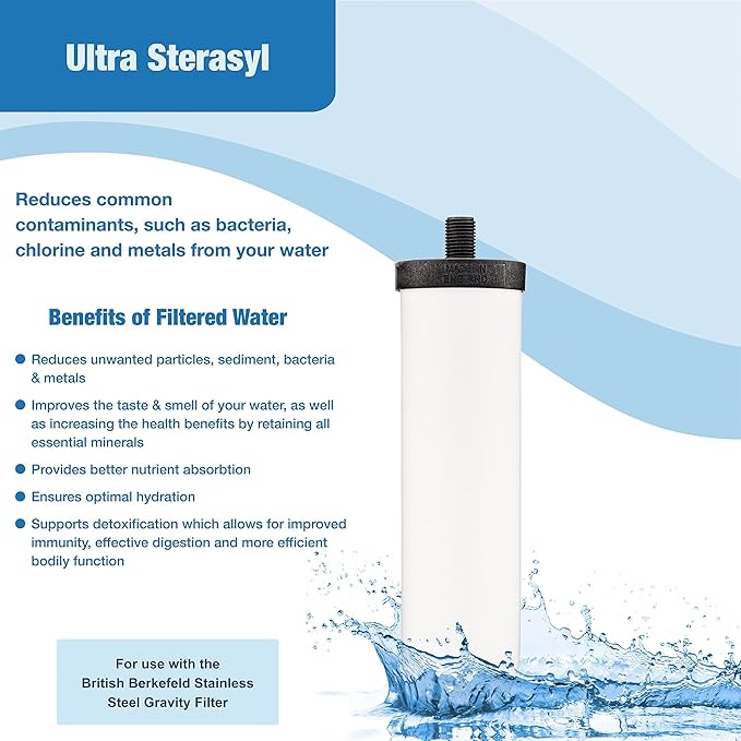 British Berkefeld 7" Ultra Sterasyl Keramik-Schwerkraftfilterkartusche | 2er-Pack | Reduziert Verunreinigungen | Verbessert Geschmack und Geruch | NSF-zertifiziertes Kerzenelement
