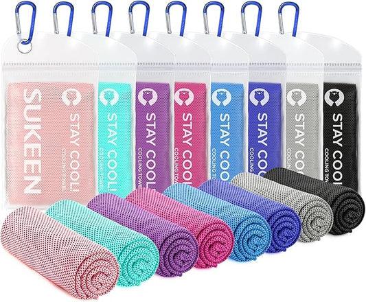 Sukeen Cooling Towel (40"x12"), Ice Towel Sets,Soft Breathable Chilly Towel,Microfiber Towel for Yoga,Sport,Running,Gym,Workout,Camping,Fitness,Workout & More Activities, 8 Pack-FlexoryFit