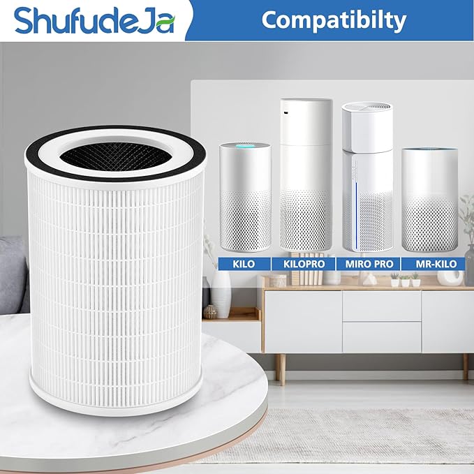 True HEPA KILO Filter For Afloia KILO, KILOPLUS, KILOPRO, MIRO, MIRO PRO and for MORENTO MR-Kilo, Kalo Air Purifier, 360° 3-Stage Filtration for Home Bedroom Large Room Odor Dust Pollen Smoke, 2 Pack