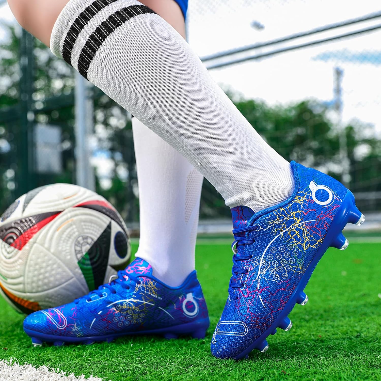 Boys' Soccer Shoes Kids Firm Ground Soccer Cleats Girls Athletic Sneakers Outdoor Turf Football Shoes for Little/Big Kid