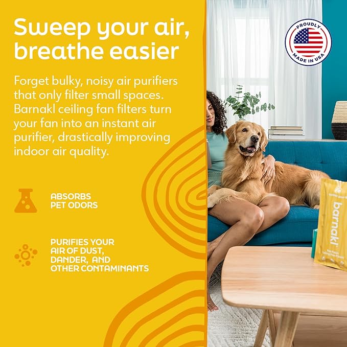 Pet Fresh Ceiling Fan Filters | Made with Zeolite to Trap Pet Odors, Dander & Dust | Unscented Fan Blade Filter, Fits All Ceiling Fans (5-Pack)