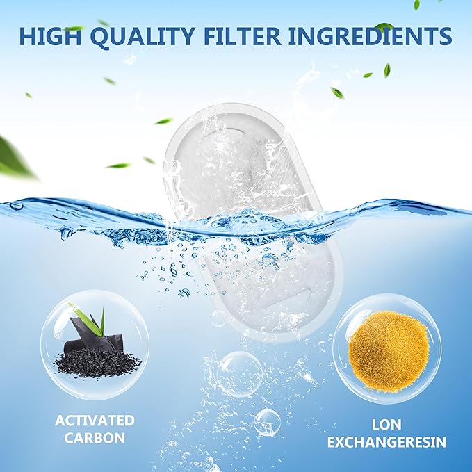 Cat Drinking Fountain Replacement Filter - Fits 67 oz/2 L and 108 oz/3.2 L Stainless Steel Drinkers - Activated Carbon and Ion Exchange Resin Filter - Pet Drinking Fountain Filters (20 Pack)