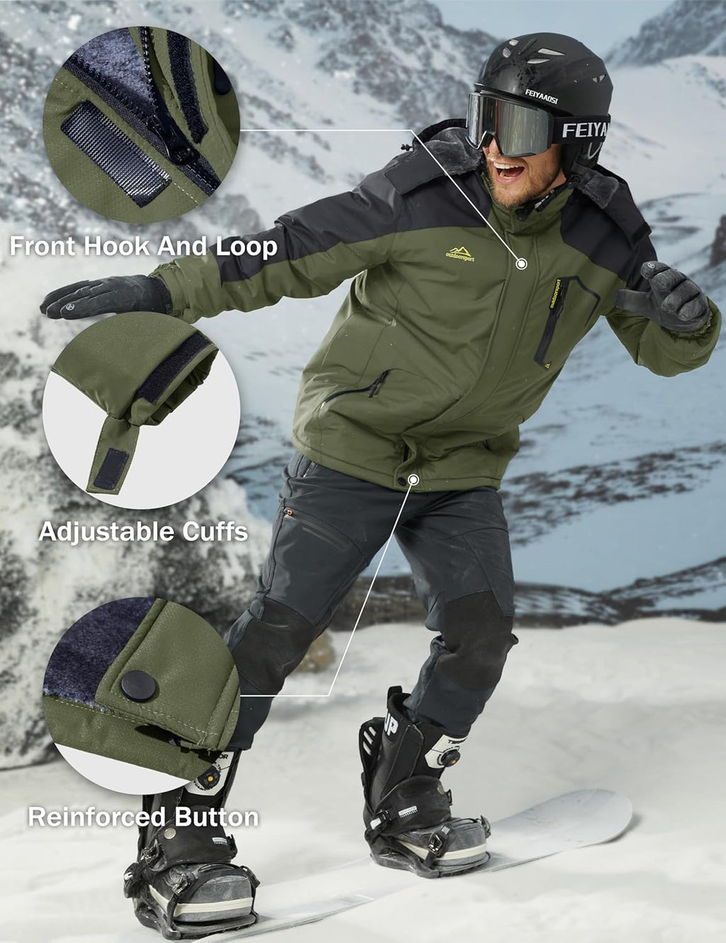 MAGCOMSEN Men's Winter Coats Water Resistant Ski Snow Jacket Warm Fleece Jacket Parka Raincoats With Multi-Pockets