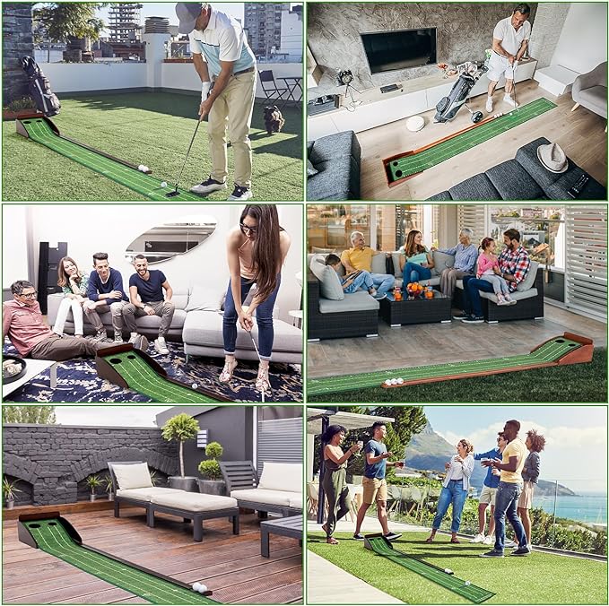 Putting Green Putting matt for Indoors Golf Putting Mat - Indoor Putting with Ball. Putting matt for Golf Practice, Portable and Easy to Clean. Great Gift