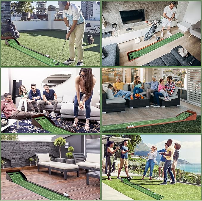 Putting Green Putting matt for Indoors Golf Putting Mat - Indoor Putting with Ball. Putting matt for Golf Practice, Portable and Easy to Clean. Great Gift