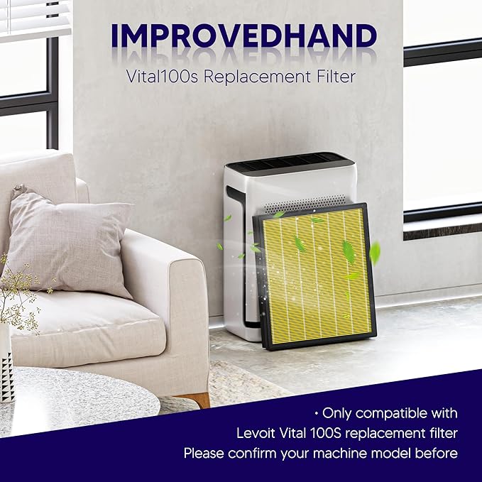 Improvedhand Vital 100S HEPA Replacement Filter Pet Care Compatible With LEVOIT Vital 100S/100S-P Air Purifier, High-Efficiency 3-IN-1 True HEPA and Activated Carbon Filters, Pack of 2, Yellow