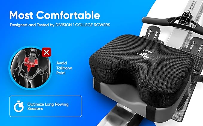 Rowing Machine Seat Cushion (Model 2) for The Concept 2 Rowing Machine with Custom Memory Foam, Washable Cover, and Straps- Concept 2 Rower, Recumbent Stationary Bike, WatterRower Seat Pad-FlexoryFit