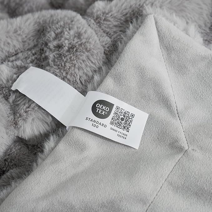 Cozy Bliss Faux Fur Throw Blanket for Couch, Cozy Warm Plush Striped Blanket for Sofa Bedroom Living Room, 90 * 90 Inches Grey