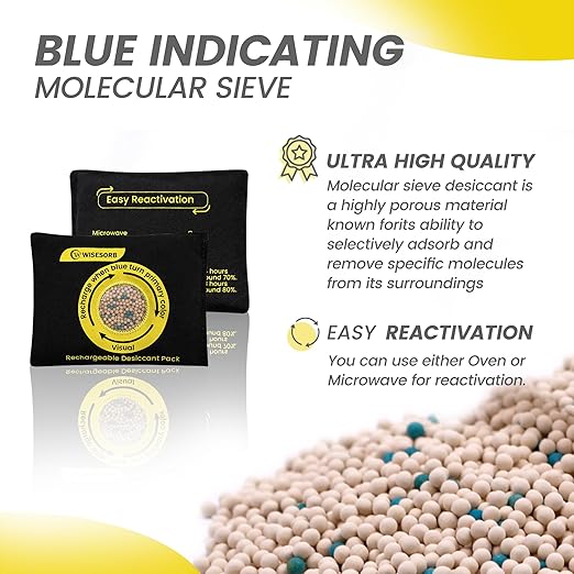 200g Reusable Molecular Sieve Desiccant Packs – Rechargeable Dehumidifier with Color Indicator for Storage, Gun Safes, Electronics, 3D Printing Filaments, Closets, Cars [3 Pack]