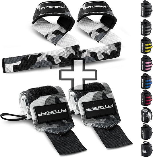 Fitgriff® Lifting Straps & Wrist Wraps (Bundle) Superior Support for Weightlifting & Gym Workouts - for Men and Women-FlexoryFit
