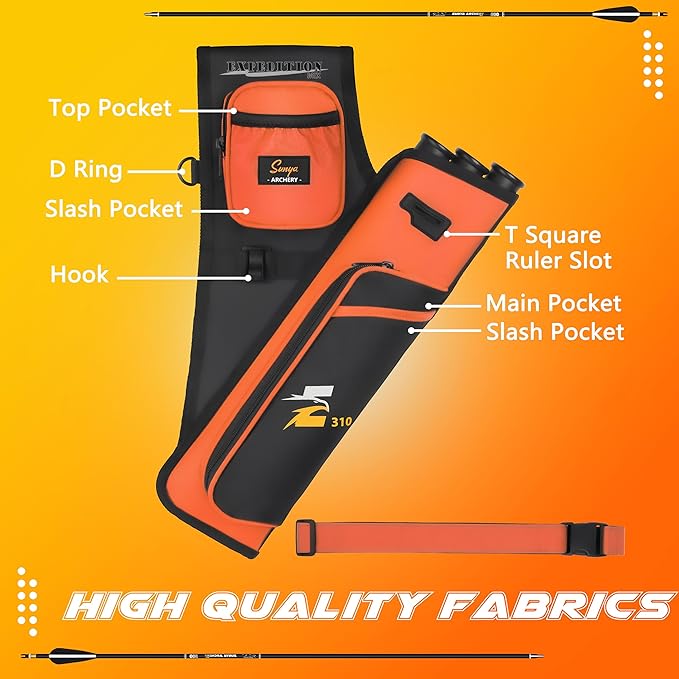 SUNYA Archery Hip Quiver for Arrows. Includes 3 Tubes Arrow Holder, Accessories Pockets and Waist Belt. Fit for Compound and Recurve Bow Practice.