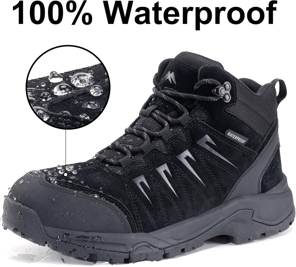 Men's Waterproof Hiking Boots Lightweight Comfortable Leather Mid Ankle Outdoor Trekking Boot