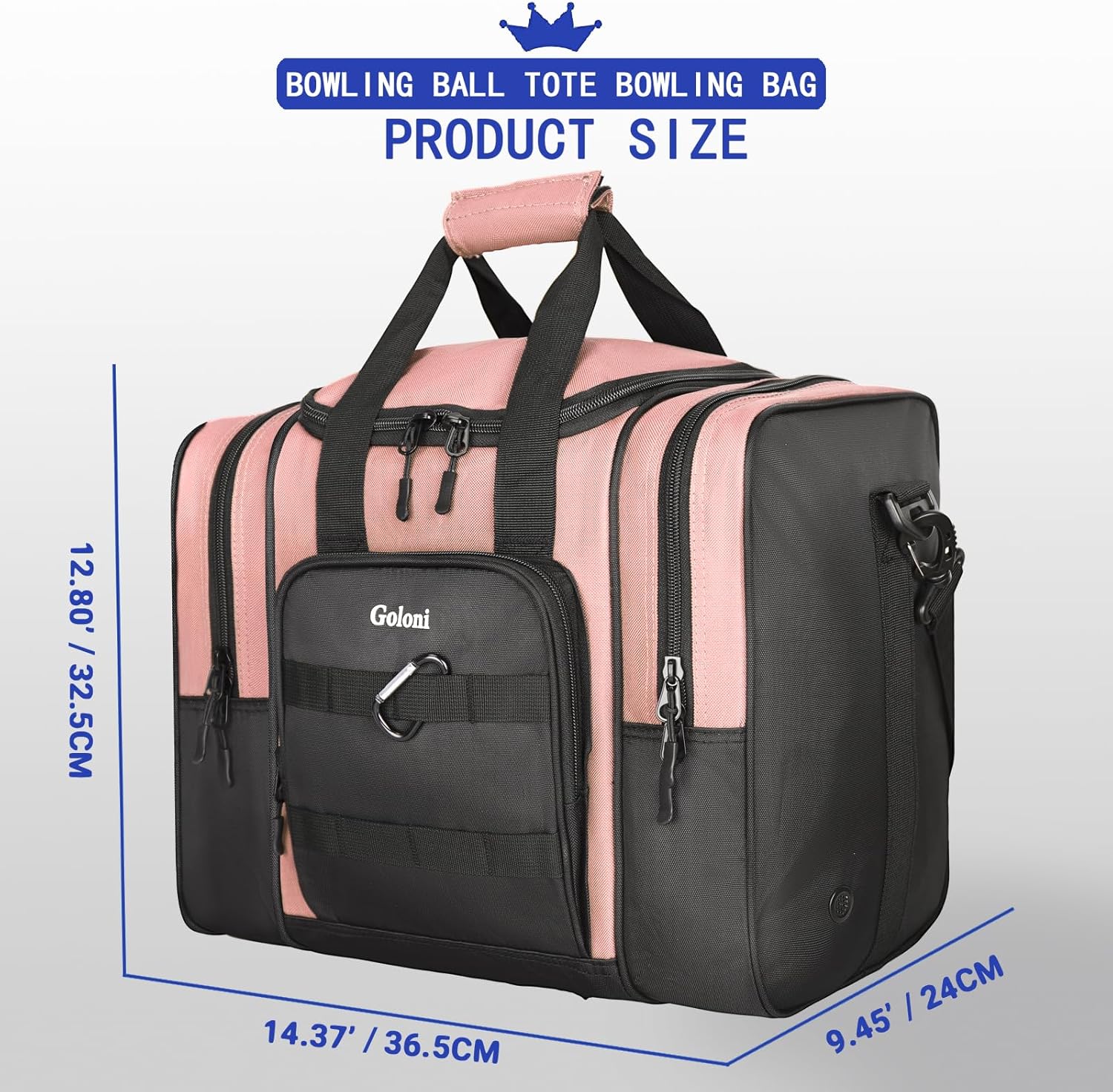 Goloni Bowling Ball Bag for Singer Ball with Padded Ball Holder, 2 Pockets fit Bowling Shoes Up to Mens Size 14 and Accessories