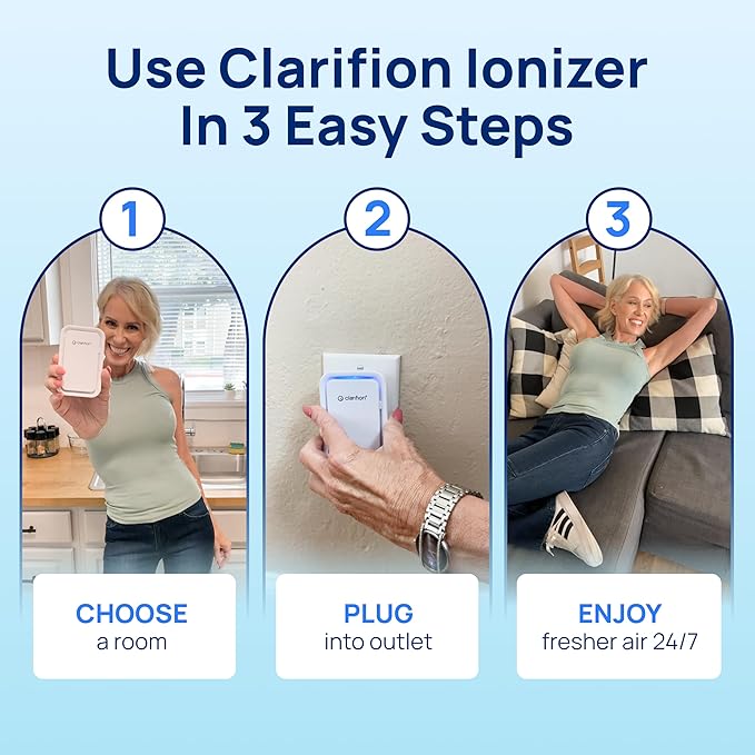 Clarifion - Air Ionizers for Home (1 Pack), Negative Ion Filtration System, Quiet Air Freshener for Bedroom, Office, Kitchen, Portable Air Filter Odor, Smoke Dust, Pets, Eliminator, Mini Air Cleaner