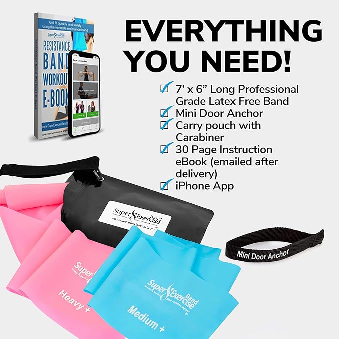 7Ft Long Resistance Bands for Stretching - Resistance Bands Set with Door Anchor - Exercise Bands Including Carry Pouch, E-Book & App - Latex-Free Workout Bands-FlexoryFit