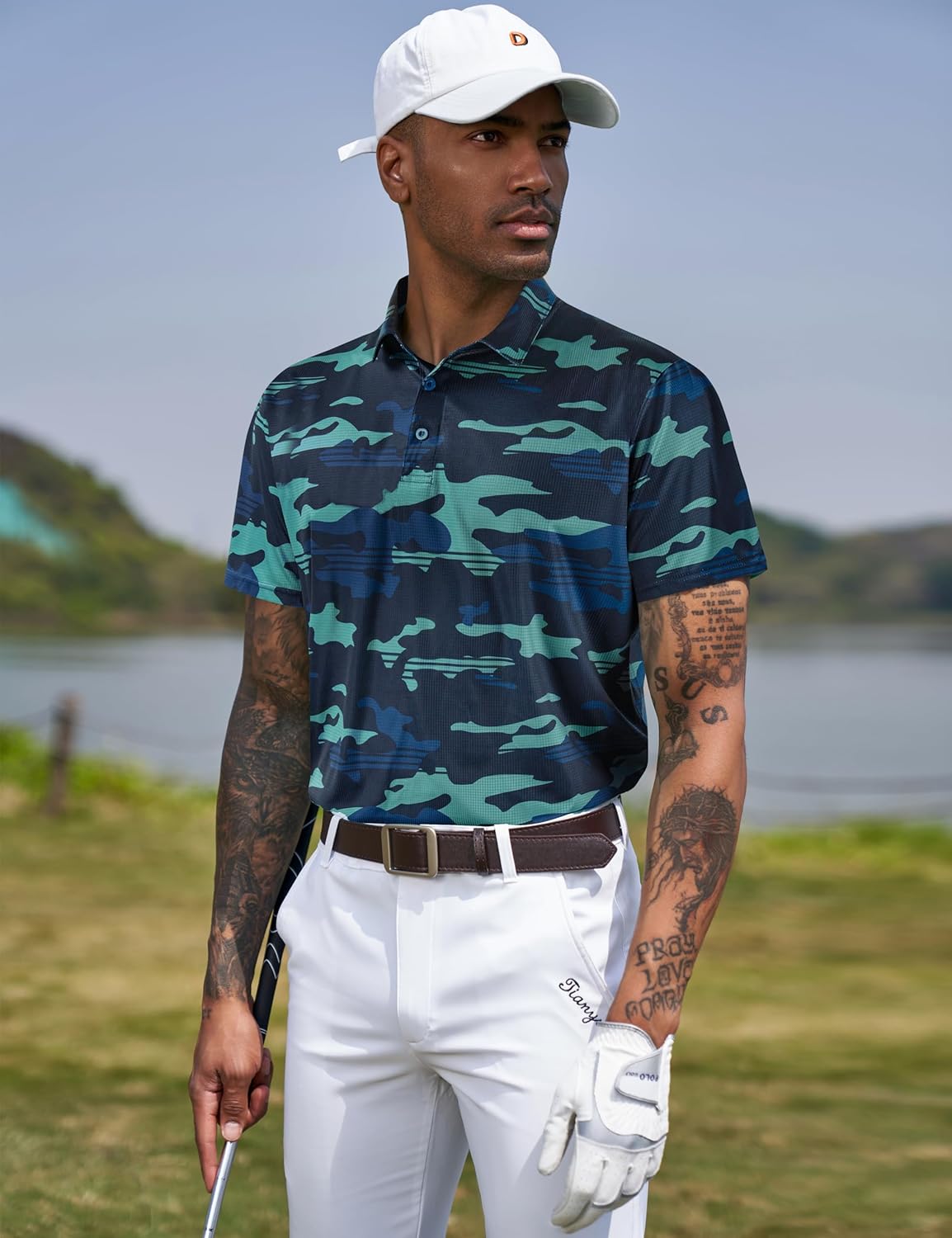 TAPULCO Mens Quick Dry Polo Shirts Camouflage Pattern Performance Athletic Lightweight Breathable Casual Golf Tshirts