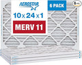Aerostar 10x24x1 MERV 11 Pleated Air Filter, AC Furnace Air Filter, 6 Pack (Actual Size: 9 3/8" x 23 3/8" x 3/4")