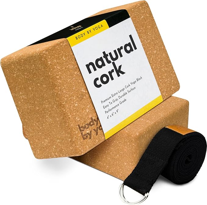 Premium Cork Yoga Blocks - Extra Large Yoga Block 2-Pack or Extra Tall 1-Pack for Inflexible Yogis | Natural, High-Density Cork for Superior Support & Stability | Optional Yoga Strap & Gift Box-FlexoryFit