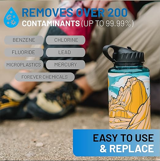 Epic Water Filters Nalgene OG Water Bottle with Filter, USA Made, BPA Free, Removes 99.99% Tap Water Contaminants, Forever Chemicals, Access Fund 23 Art, 32 oz