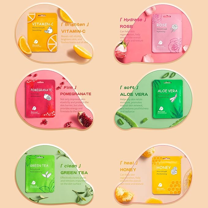 18 Pack Collagen Face Masks Skincare Bulk,Hydrating Spa Face Mask Beauty for Sensitive Skin,Sheet Mask for Skin Care, Facial Mask Sets Birthday Party Gifts for Women/Teen Girls/Kids-FlexoryFit